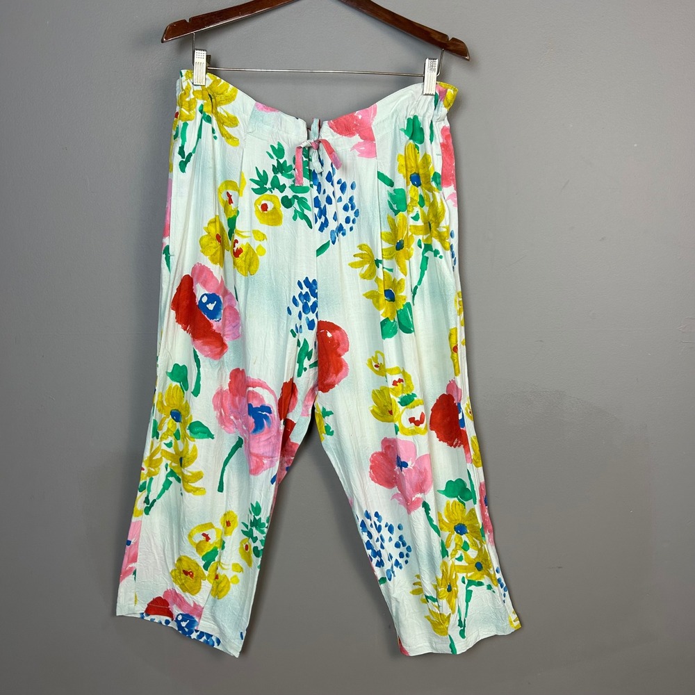 Jams World Pants Women's Large Wide Leg Cropped Loli Floral Rayon Floral y2k